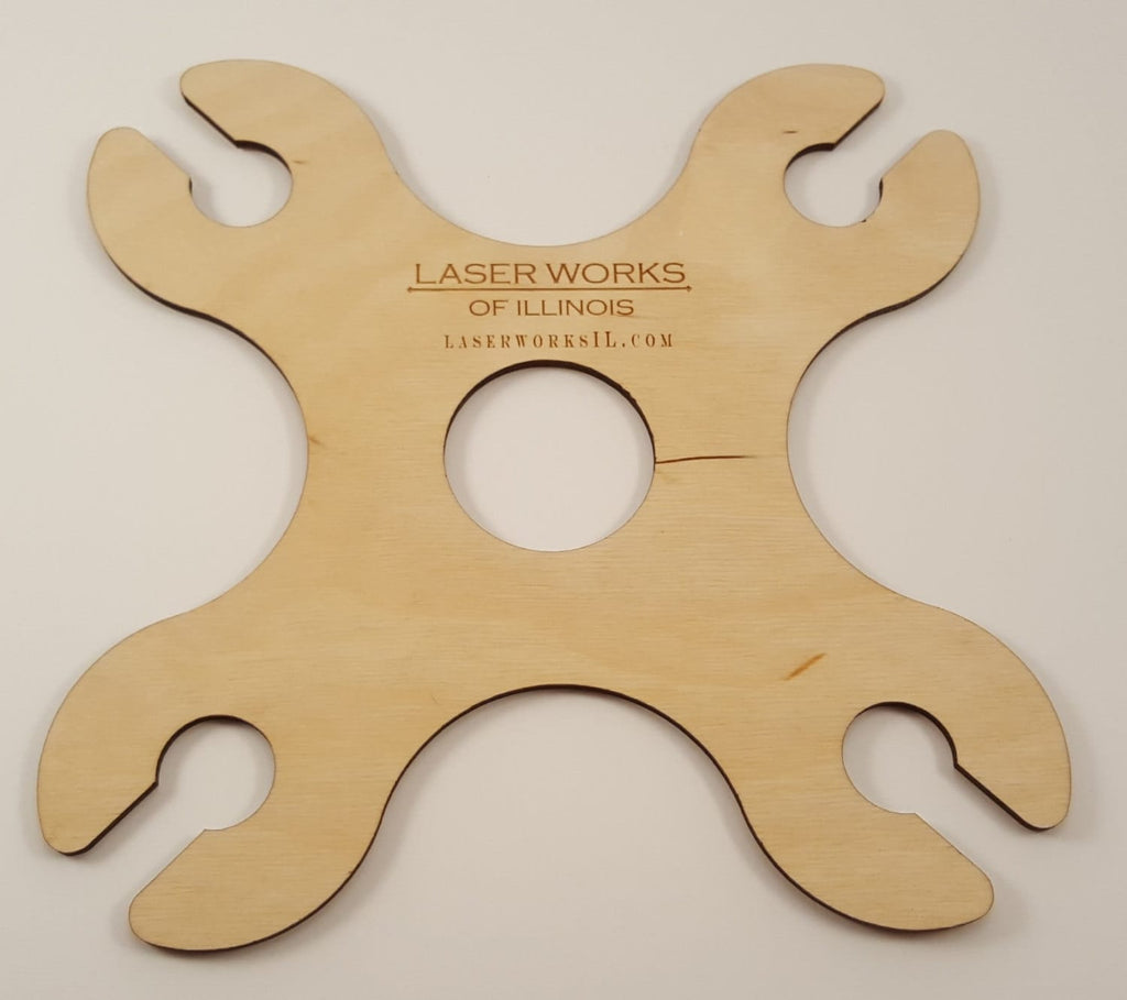 Wood Wine Butler- Wine Accessories, Laser Cut, Holds 4 glasses on bottle neck