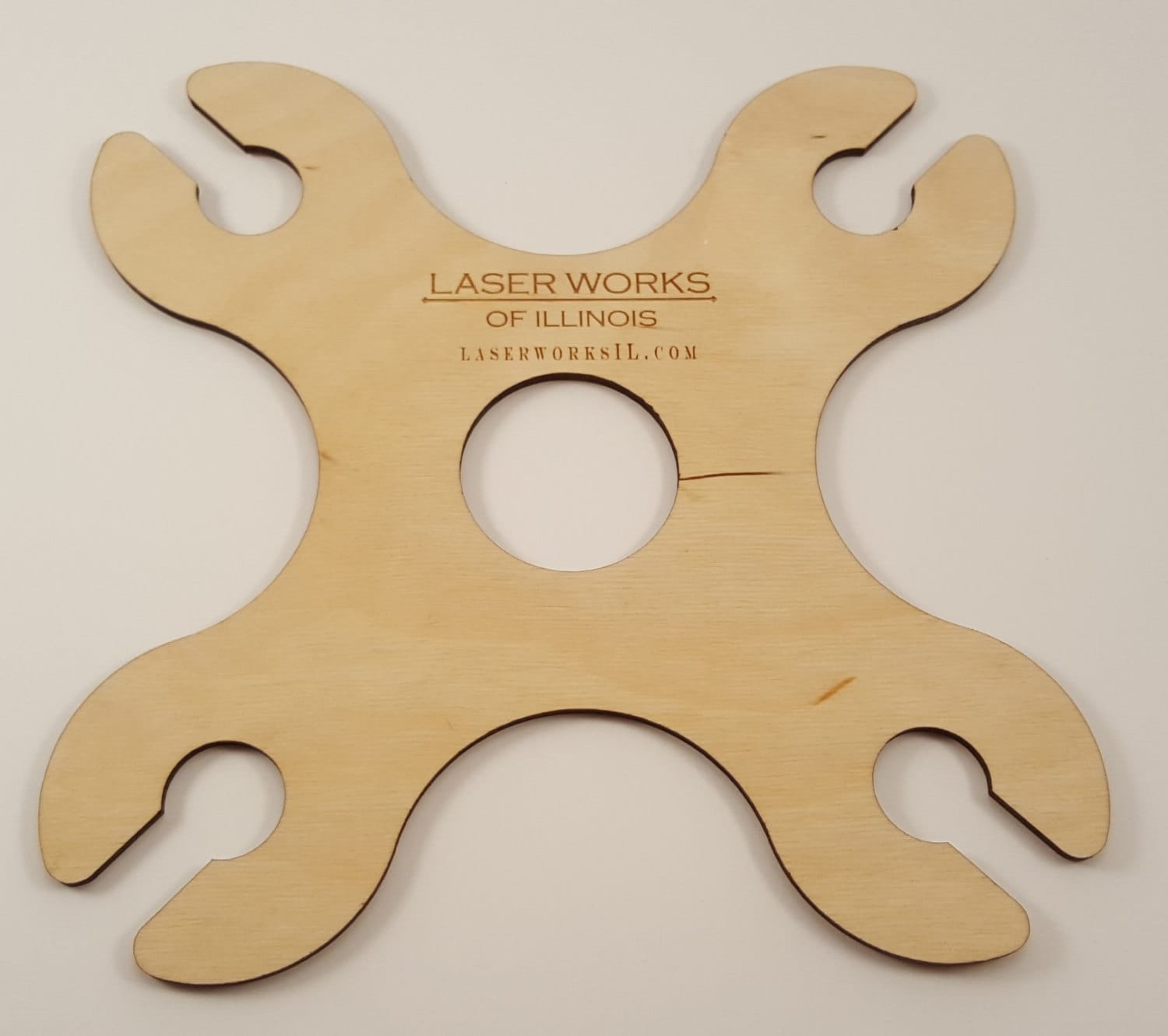 Wood Wine Butler- Wine Accessories, Laser Cut, Holds 4 glasses on bottle neck