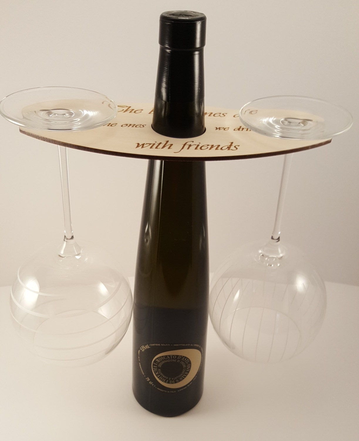 Engraved Wooden Wine Butler, 2-Glass Romantic Gift