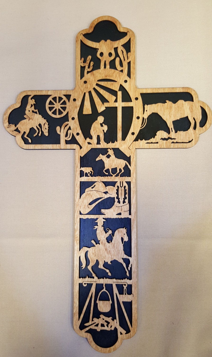 Western Themed Wooden Cross Wall Hanging