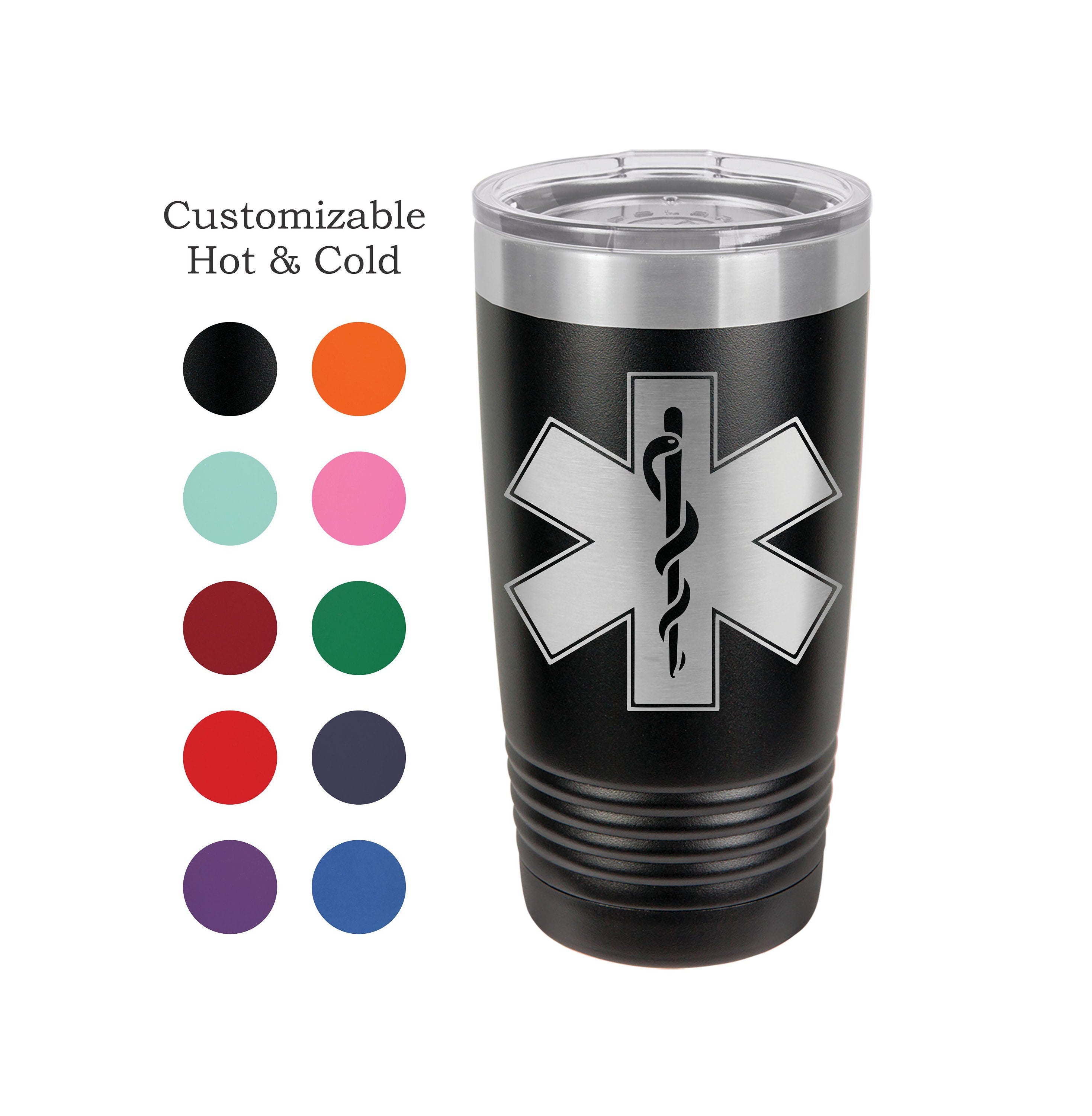 EMS Tumbler, EMT, Star of Life, Stainless Steel, 20 oz,  Custom Engraved, Firefighter, Ambulance, Medic