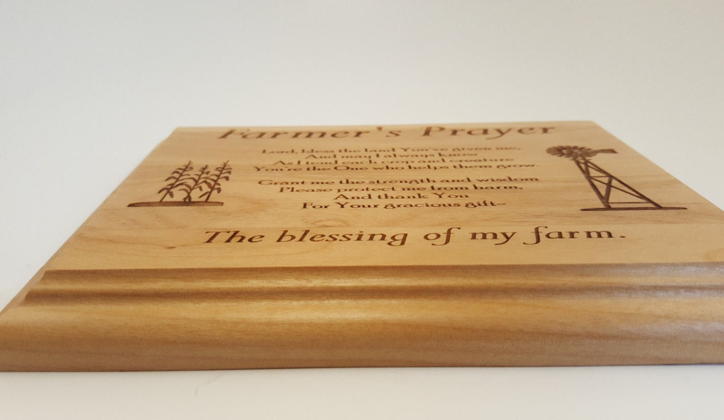 Farmer’s Prayer Engraved Wood Plaque | Rustic Farmhouse Wall Decor | Faith-Inspired Farmer Gift | 5 Sizes
