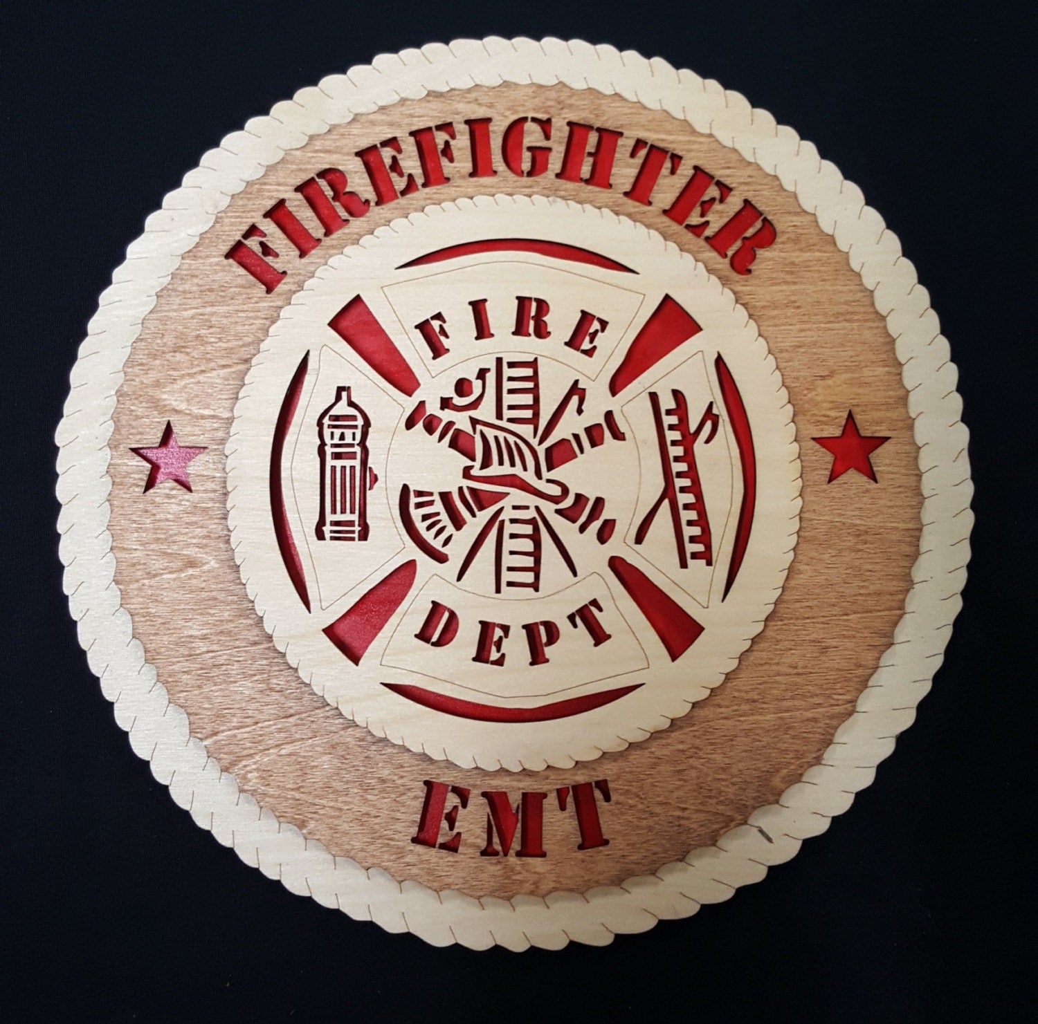 Firefighter/EMT/Paramedic- 3D Round Wall Plaque made of solid birch, 11.5" round, wall hanging or desktop display