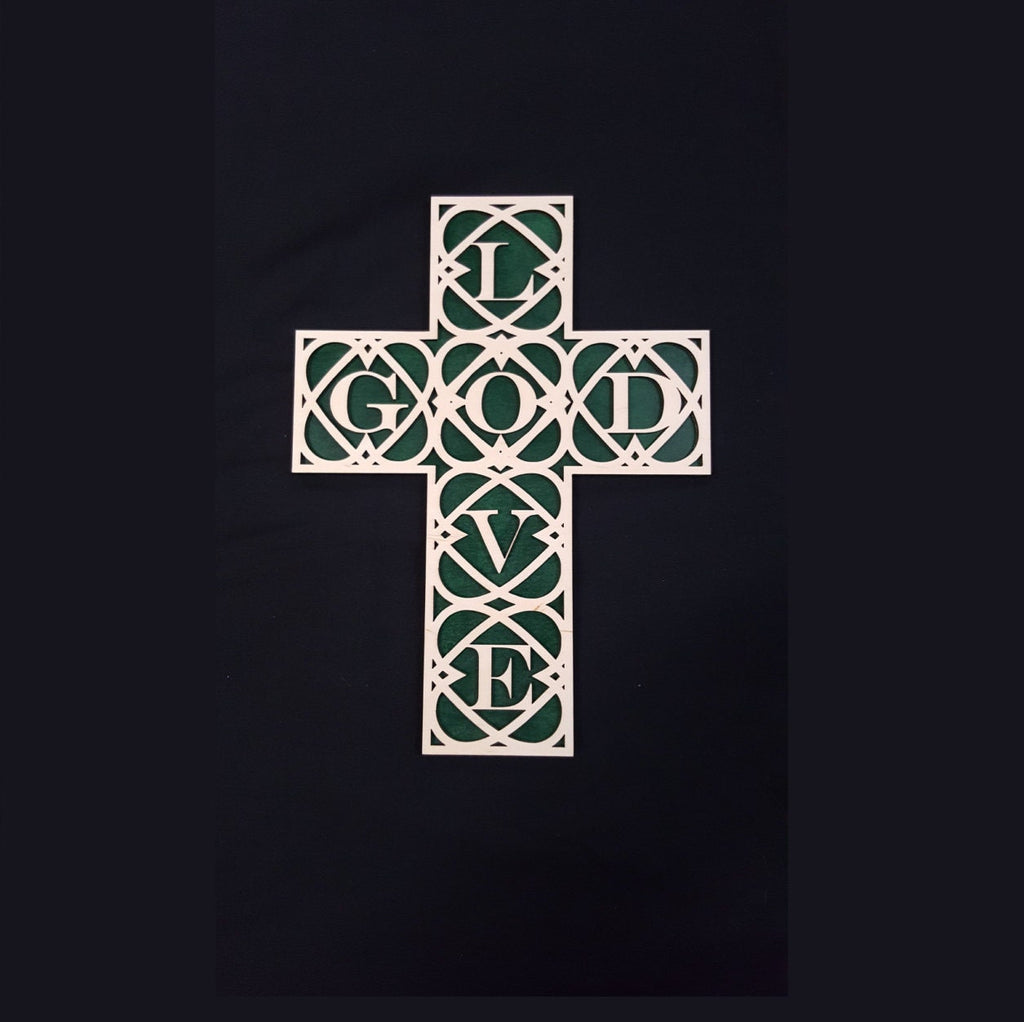 Love God Wooden Cross Wall Decor- Laser cut, birch wood