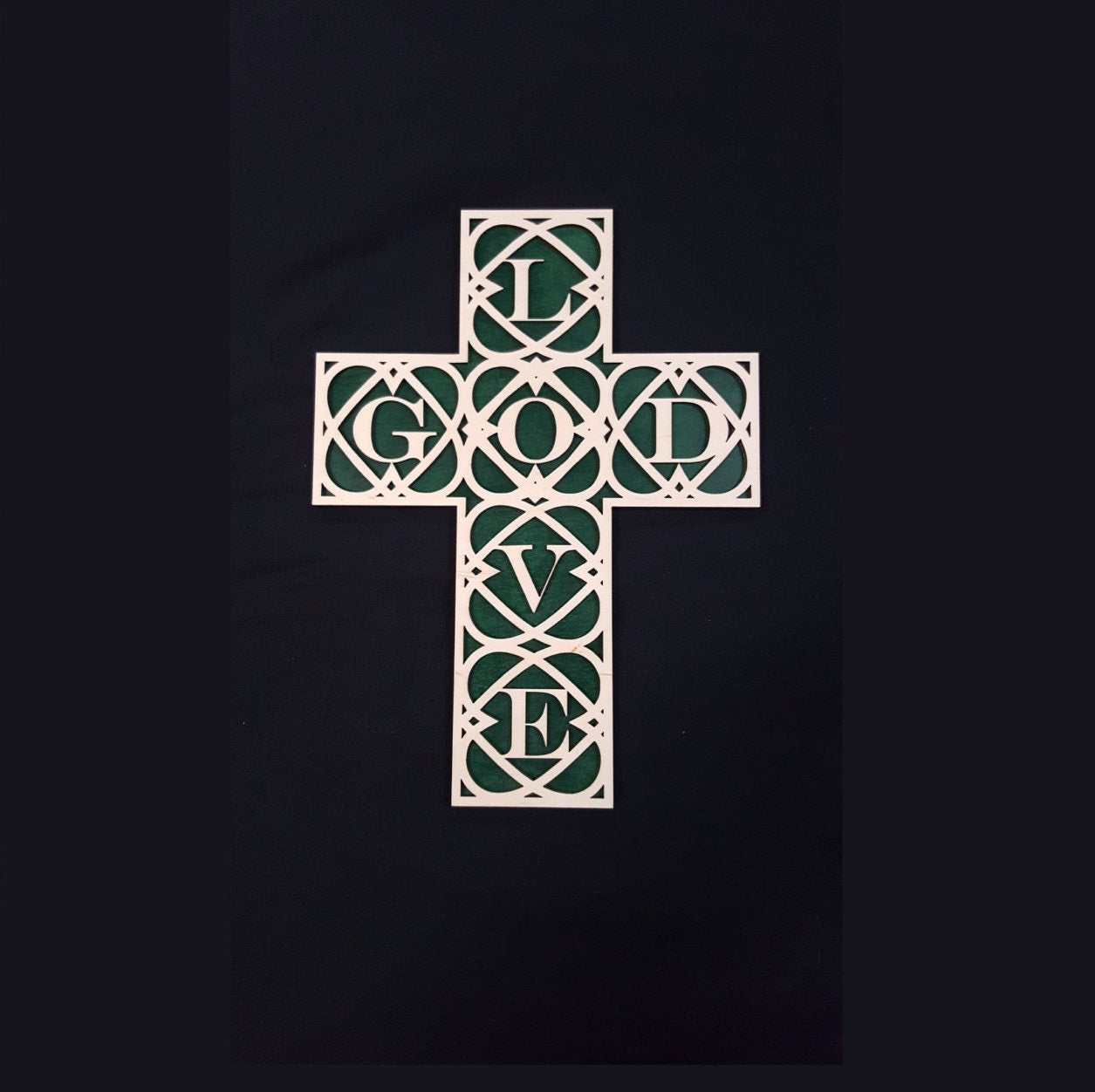 Love God Wooden Cross Wall Decor- Laser cut, birch wood