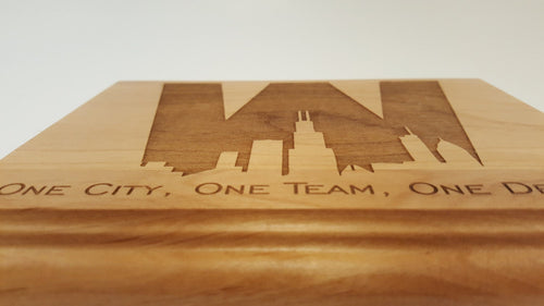 Chicago Cubs W with skyline Engraved Wood Plaque, 8" X 10"
