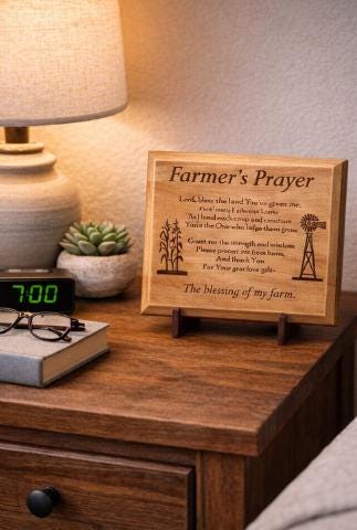 Farmer’s Prayer Engraved Wood Plaque | Rustic Farmhouse Wall Decor | Faith-Inspired Farmer Gift | 5 Sizes