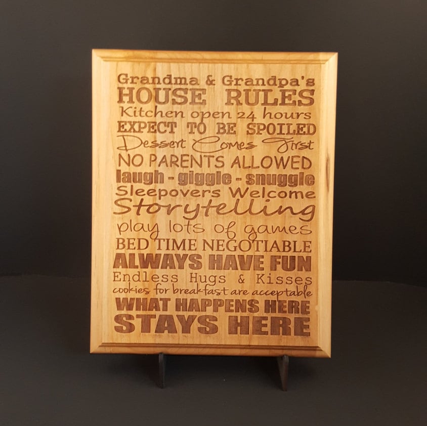 Grandma and Grandpa's House Rules Engraved Wood Plaque, 9" X 12"