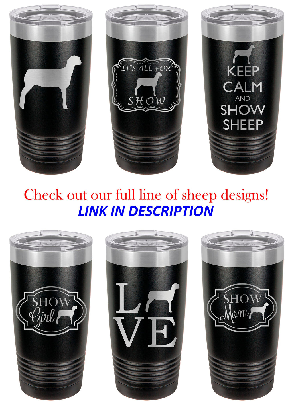 Sheep Tumbler, Keep Calm and Show Sheep, Stainless Steel, 20 oz, Custom Engraved, Show Sheep, Show Lamb
