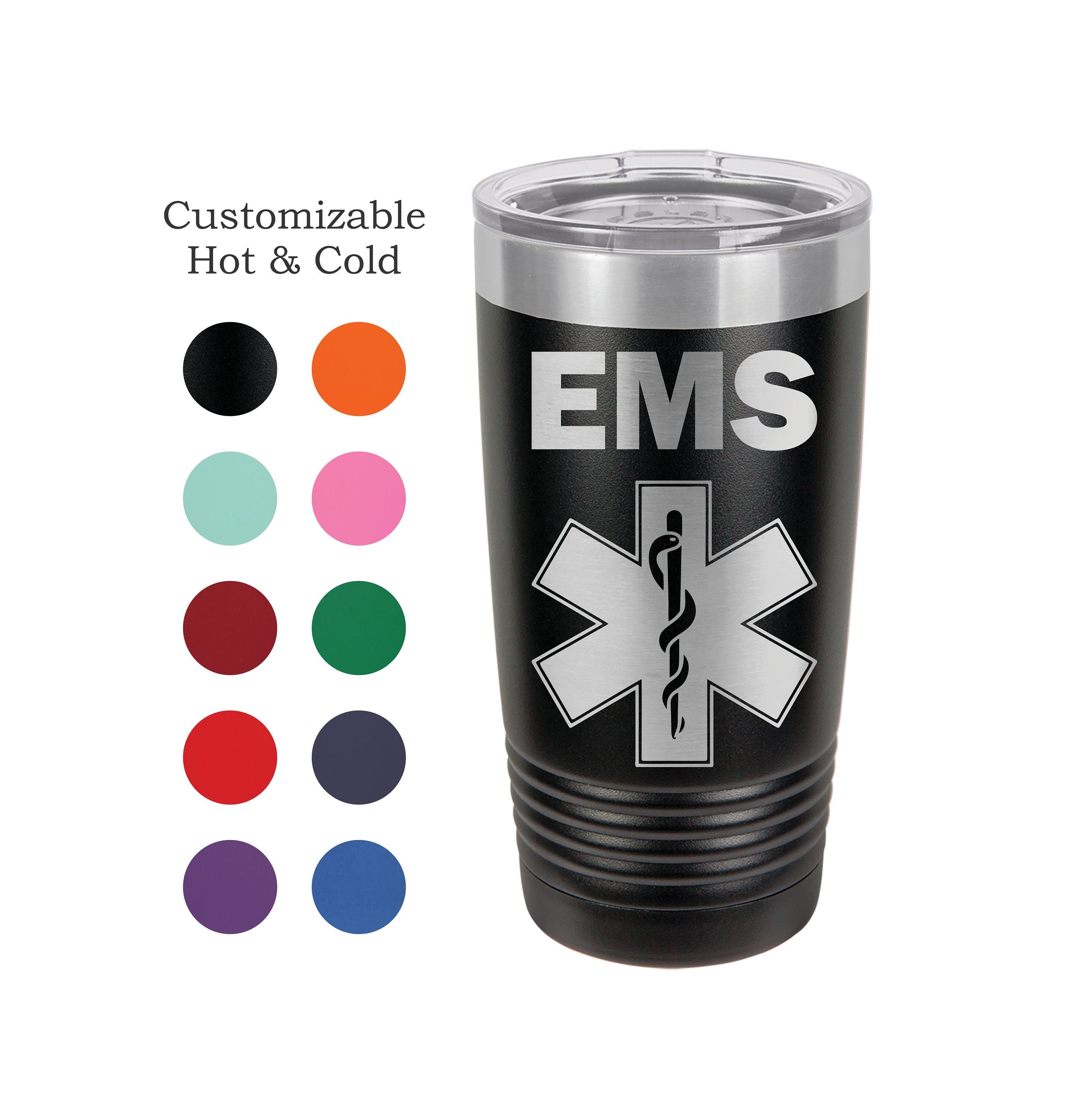 EMS Tumbler, EMT, Star of Life, Stainless Steel, 20 oz,  Custom Engraved, Firefighter, Ambulance, Medic