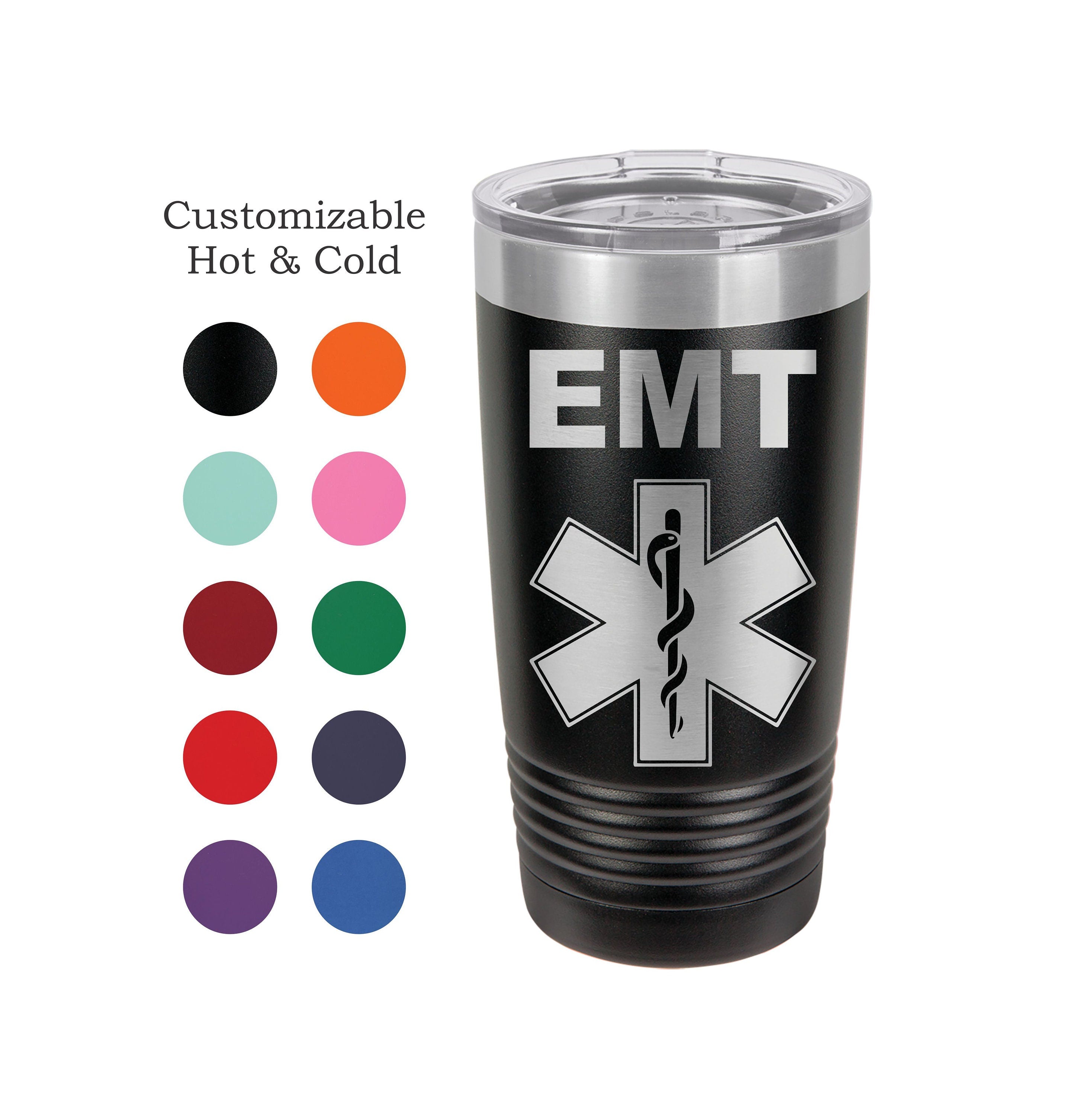 EMS Tumbler, EMT, Star of Life, Stainless Steel, 20 oz,  Custom Engraved, Firefighter, Ambulance, Medic
