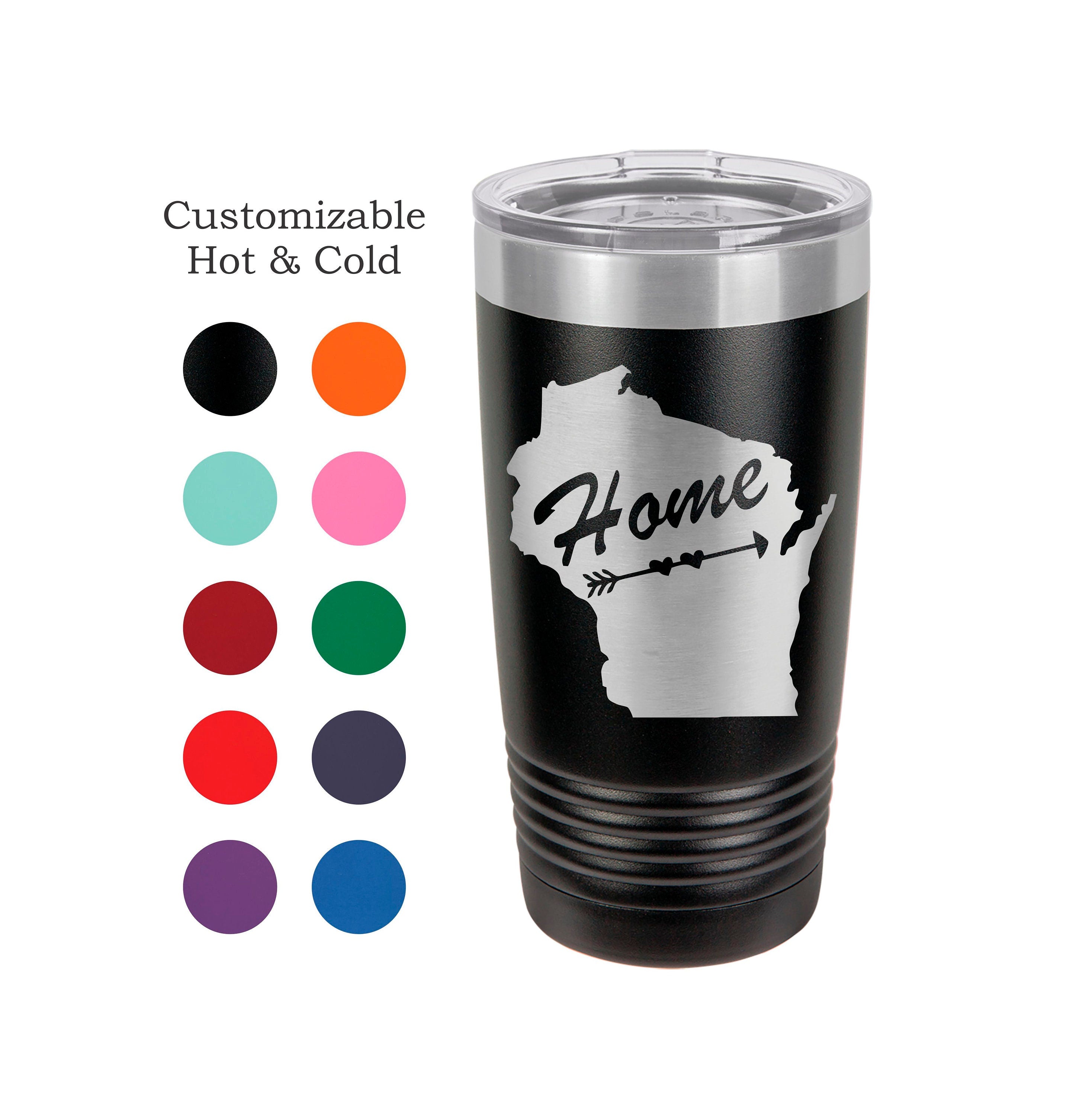 Wisconsin Tumbler, Wisconsin Home, Custom Engraved, Stainless Steel, 20 oz, Engraved Tumbler- Hometown, Madison, Milwaukee