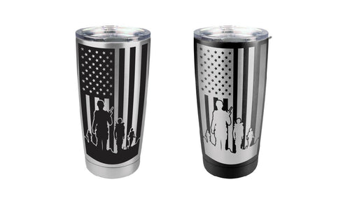 American Flag Tumbler,  Soldiers and Flag, Military Tumbler, Stainless Steel, 20 oz, Custom Engraved, Patriotic Tumbler, USA