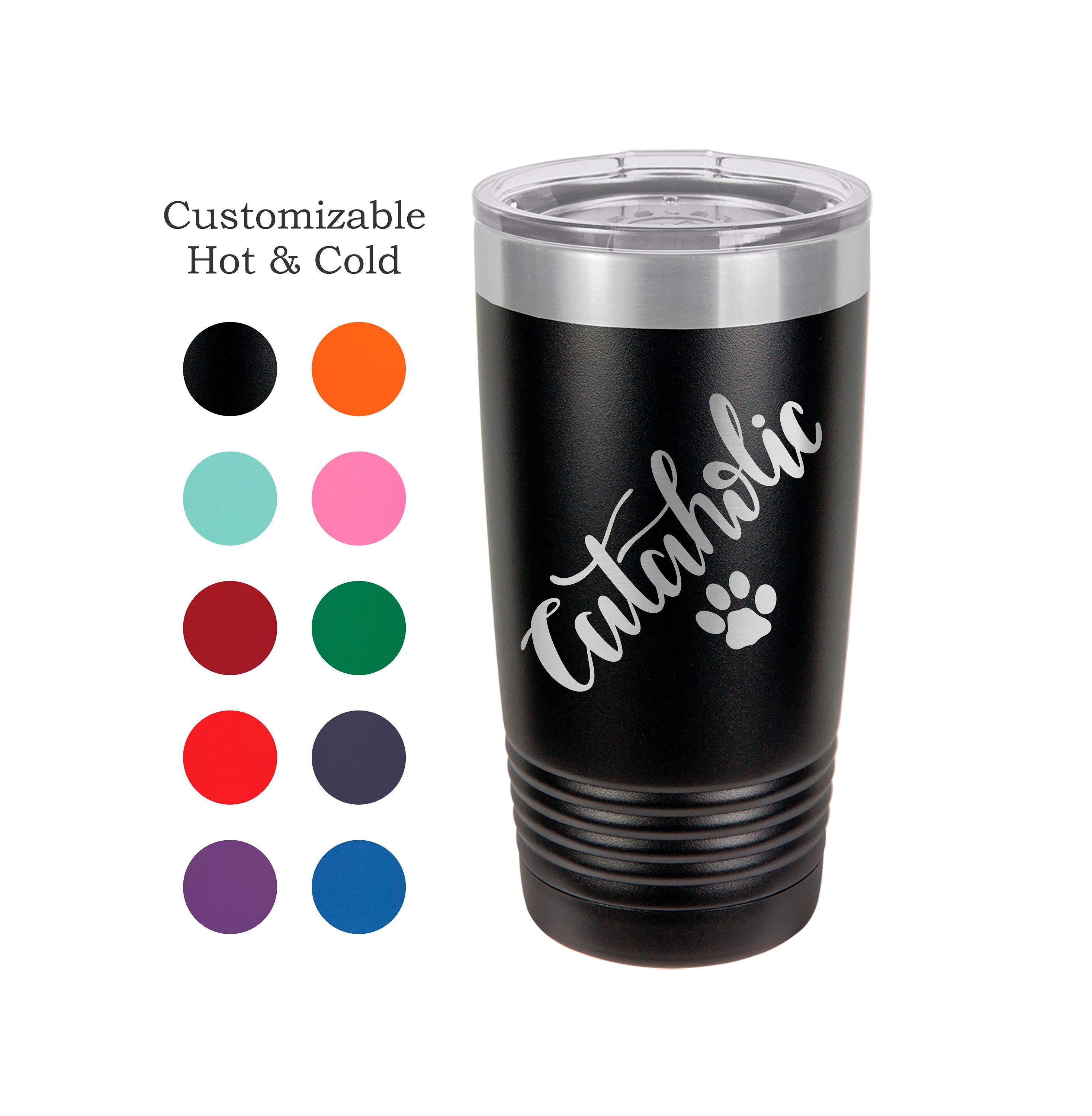 Cataholic Cat Paw Stainless Steel Tumbler, Personalized Travel Mug