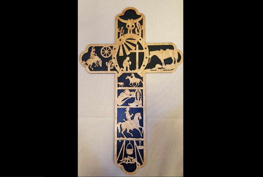 Western Themed Wooden Cross Wall Hanging