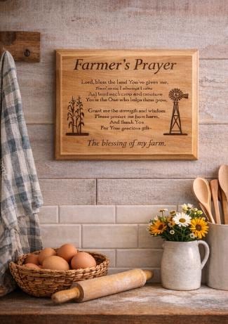 Farmer’s Prayer Engraved Wood Plaque | Rustic Farmhouse Wall Decor | Faith-Inspired Farmer Gift | 5 Sizes