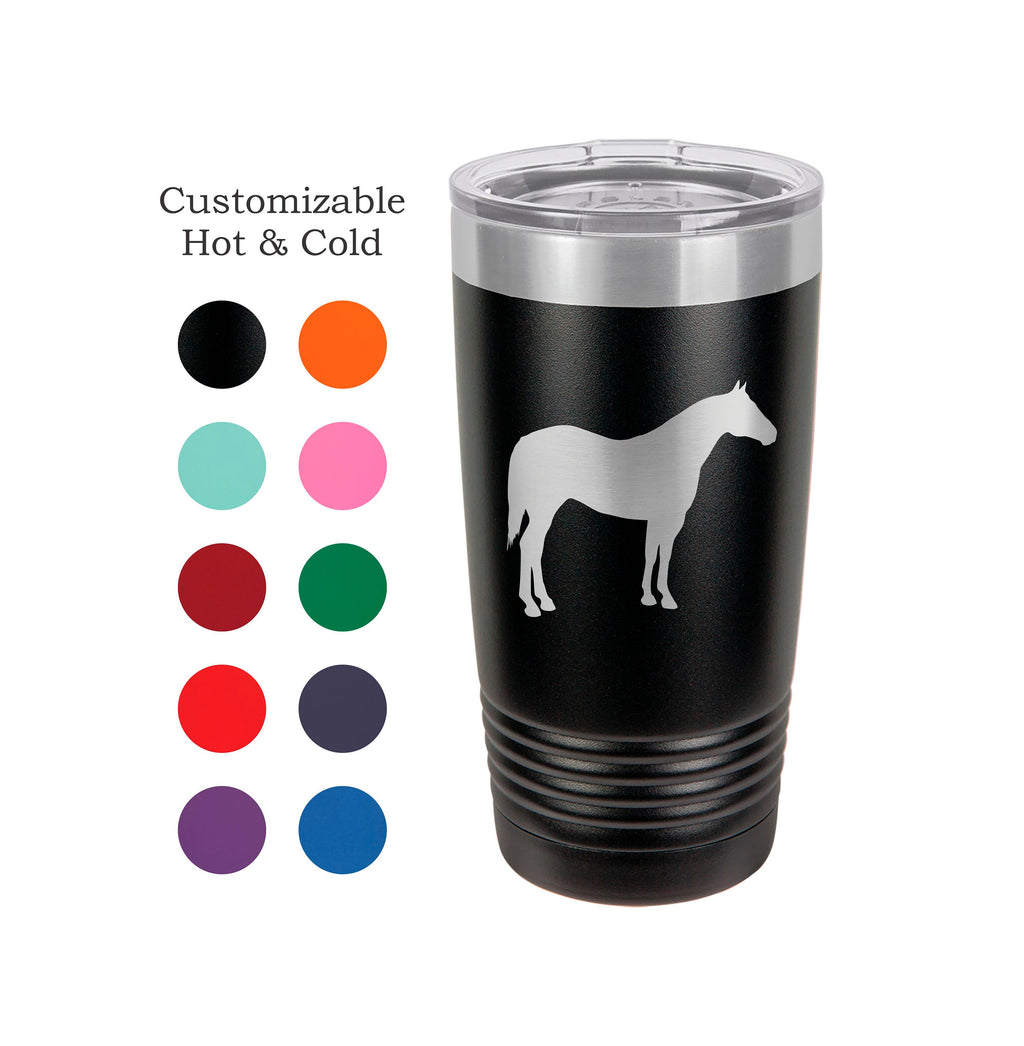 Horse Tumbler, Equestrian, Stainless Steel, 20 oz, Custom Engraved, Show horse, western, english, cowgirl