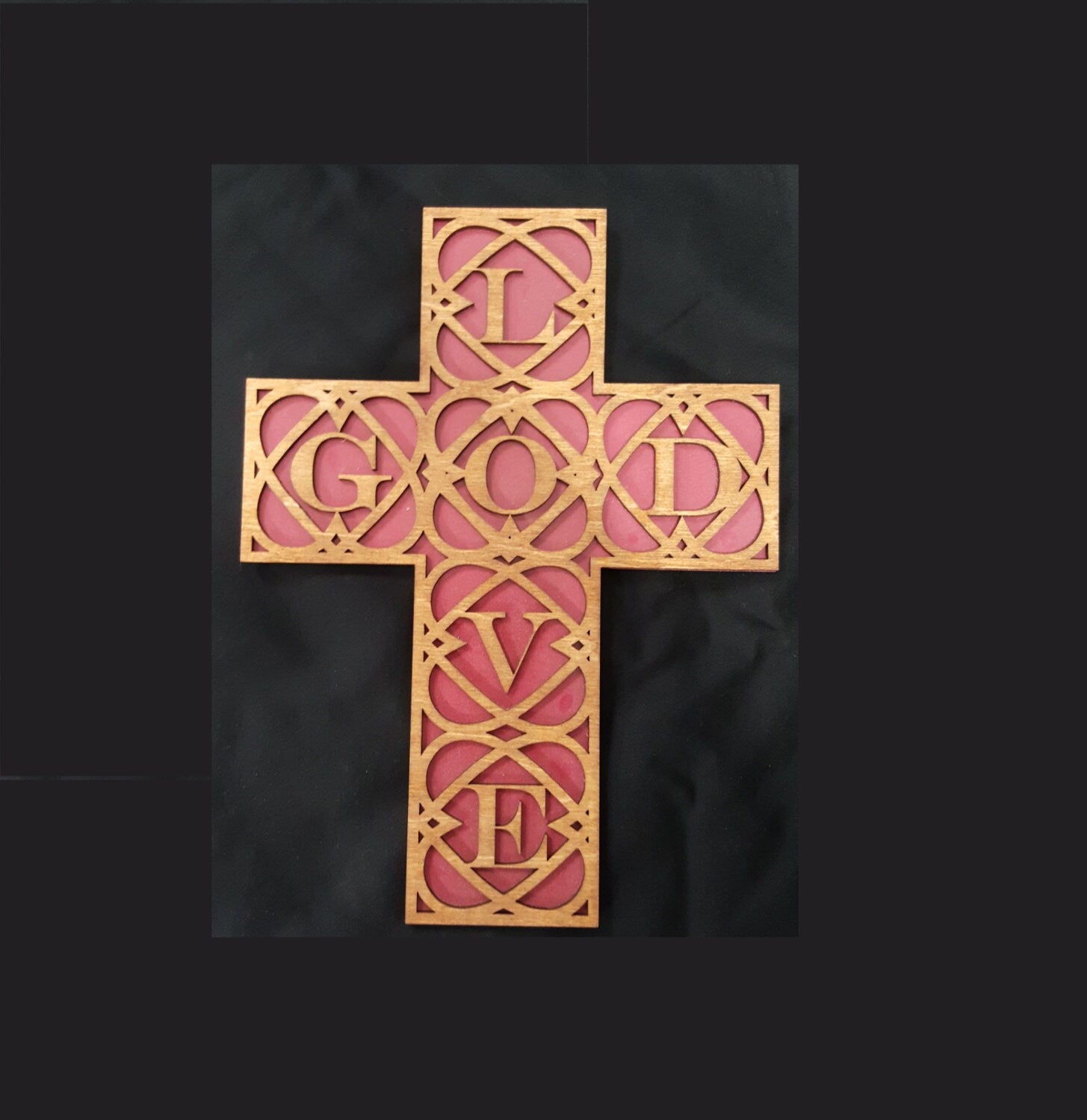Love God Wooden Cross Wall Decor- Laser cut, birch wood