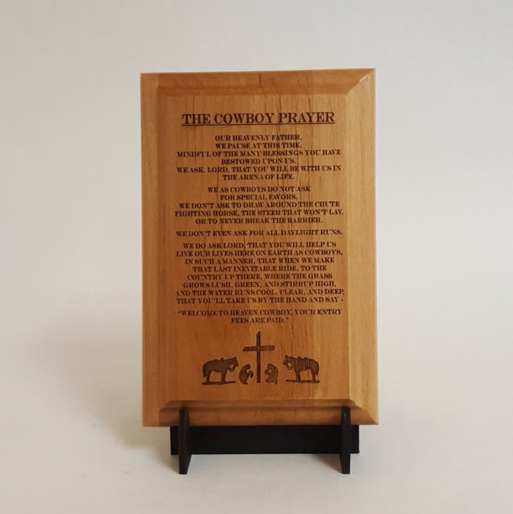 The Cowboy Prayer Engraved Wood Plaque, 4" X 6"