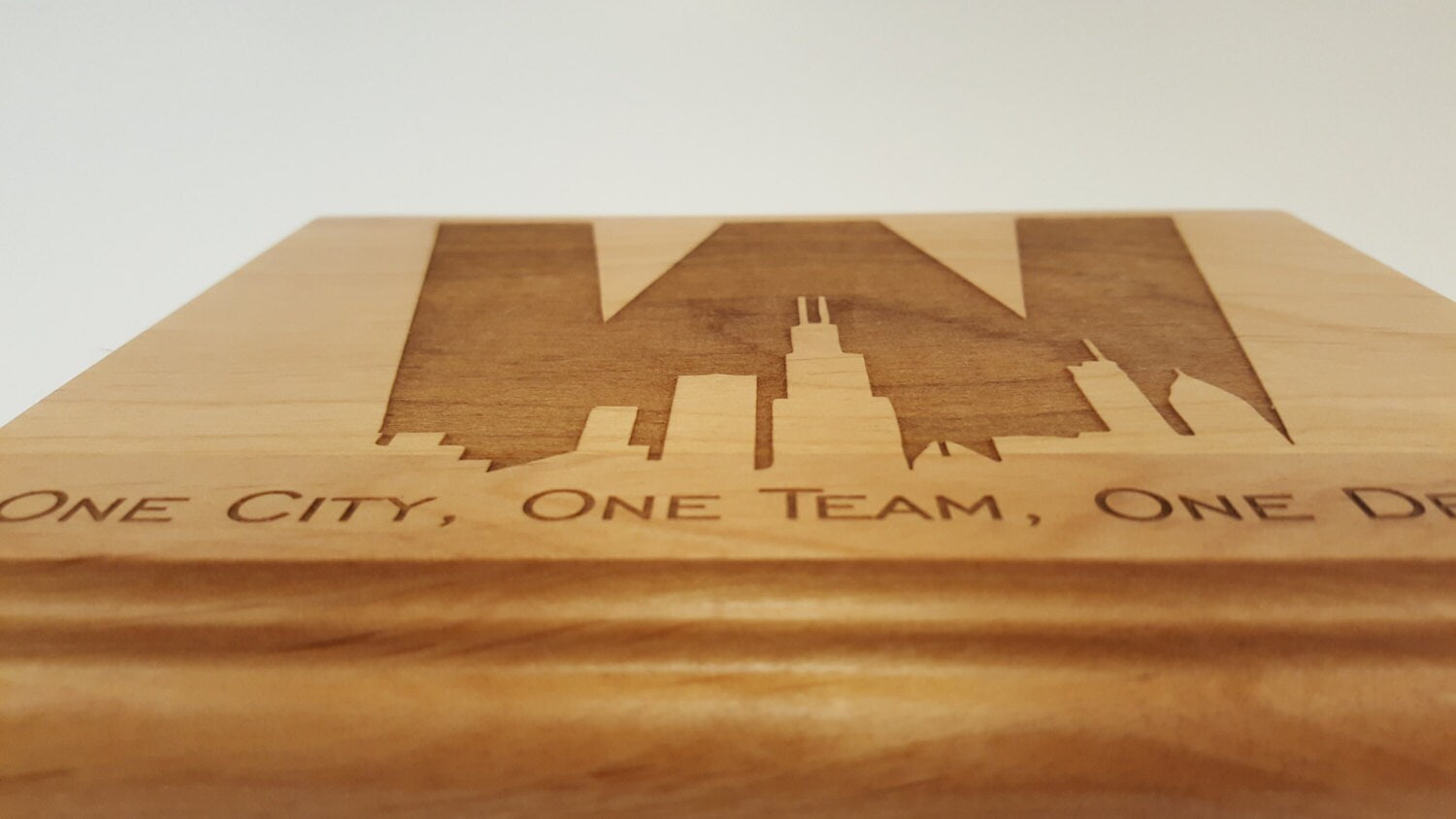 Chicago Cubs W with skyline Engraved Wood Plaque, 12" X 15"