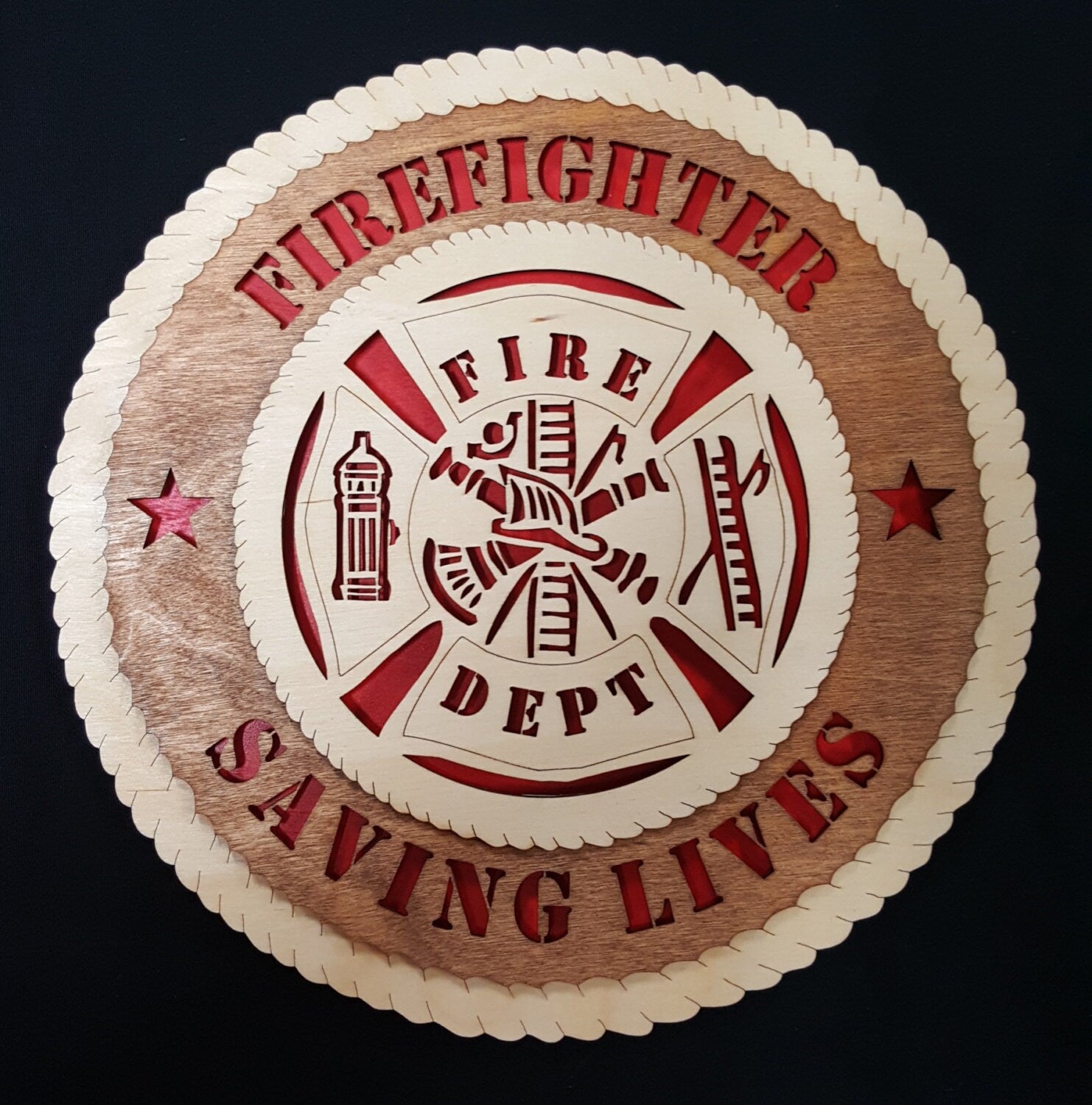 Firefighter/EMT/Paramedic- 3D Round Wall Plaque made of solid birch, 11.5" round, wall hanging or desktop display